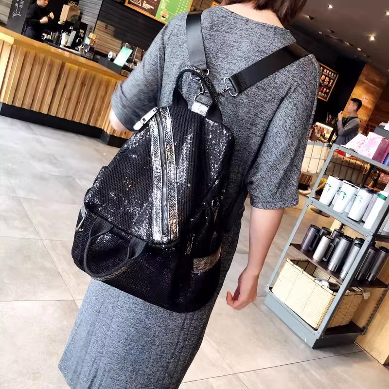 Luxury Zipper Bags - New Women Nylon Sequins Backpacks High
